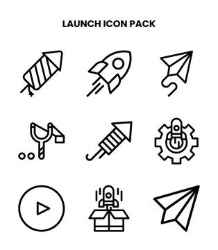 Launch Line Icons Pack Stock Illustration
