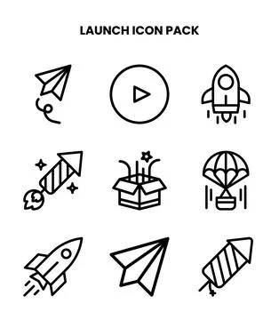 Launch Line Vector Icons Pack Stock Illustration