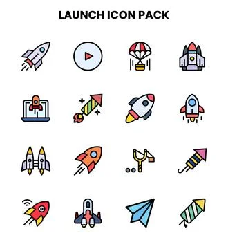 Launch Lineal Color Vector Icons Pack Stock Illustration