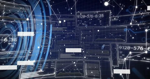 On launch network grid showing interface with code scrolling and bars moving Stock Footage 317593103
