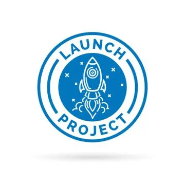 Launch new start up project icon with space rocket symbol. Stock Illustration