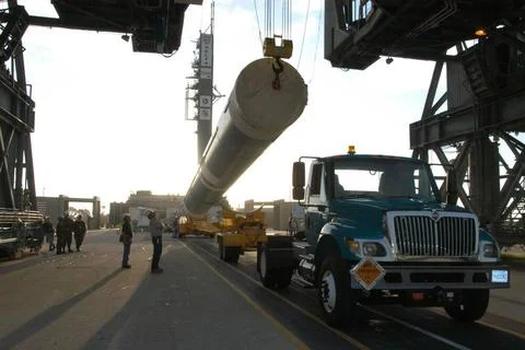 On Launch Pad 17-B at Cape Canaveral Air Force Station in Florida, a crane... Stock Photos