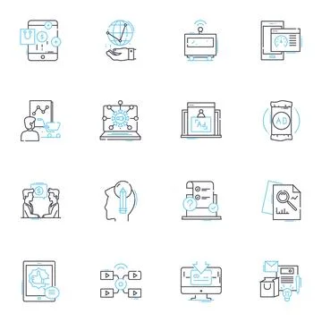 Launch Pads linear icons set. Rocket, Ignition, Launch, Spacecraft, Blast-off Stock Illustration