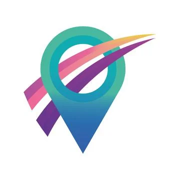 Launch point logo with map pin and paper plane combination Stock Illustration