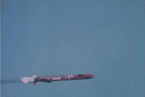 Launch process of a cruise missile during test - 1976 Stock Footage 112194644