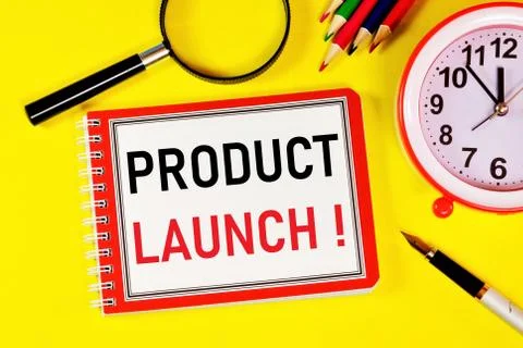 The launch of the product. Text label in the Notepad for planning a strategy Stock Photos