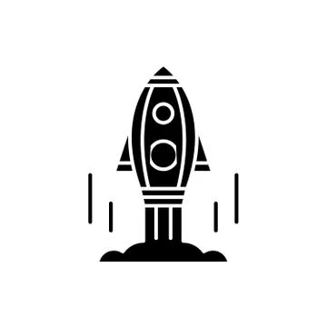 Launch of the project black icon, vector sign on isolated background. Launch of Stock Illustration