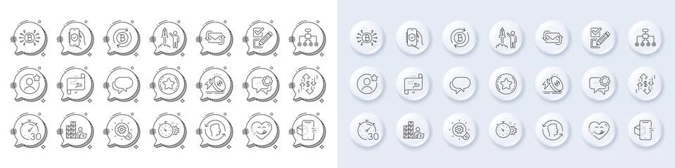Launch project, Security app and Cogwheel timer line icons. For web app Stock Illustration