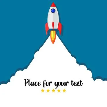 Launch a rocket and advertising. Concept of starting a new project. place for Illustrazione stock