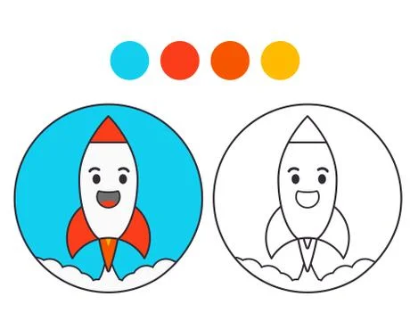 Launch rocket with a cute face.Start of spaceship. Stock Illustration