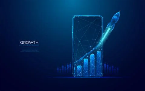 Launch rocket with growth graph chart on a smartphone screen Stock Illustration
