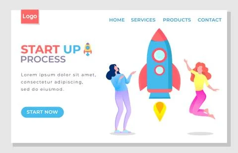 Launch of Rocket or Spaceship, Website of Startup Illustrazione stock