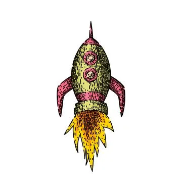 Launch rocket sketch hand drawn vector Illustrazione stock
