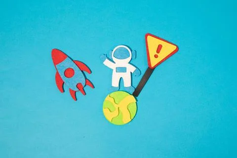 The launch into space. Flying rocket through the clouds. Start up of the space Stock Photos
