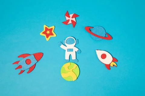 The launch into space. Flying rocket through the clouds. Start up of the space Stock Photos