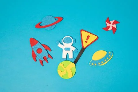 The launch into space. Flying rocket through the clouds. Start up of the space Stock Photos