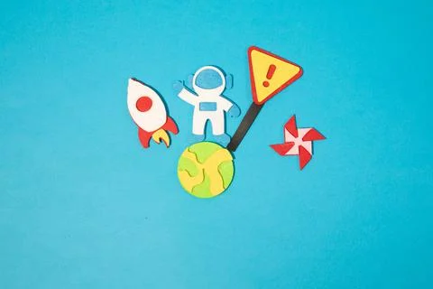 The launch into space. Flying rocket through the clouds. Start up of the space Stock Photos