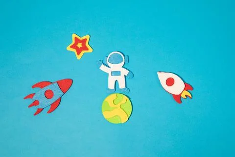 The launch into space. Flying rocket through the clouds. Start up of the space Stock Photos