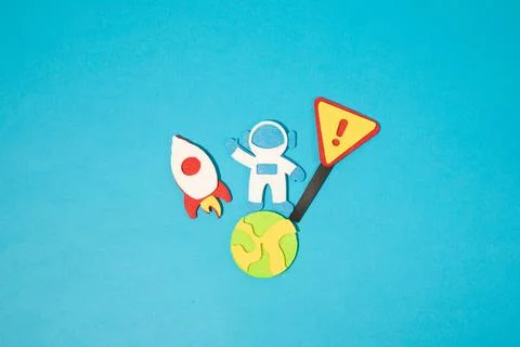 The launch into space. Flying rocket through the clouds. Start up of the space Stock Photos