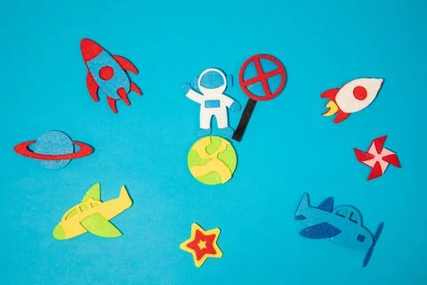 The launch into space. Flying rocket through the clouds. Start up of the space Stock Photos