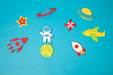 The launch into space. Flying rocket through the clouds. Start up of the space Stock Photos