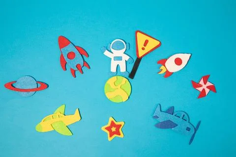 The launch into space. Flying rocket through the clouds. Start up of the space Stock Photos