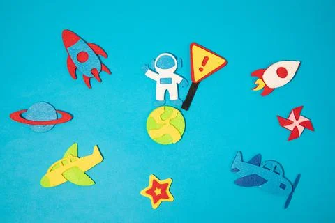 The launch into space. Flying rocket through the clouds. Start up of the space Stock Photos