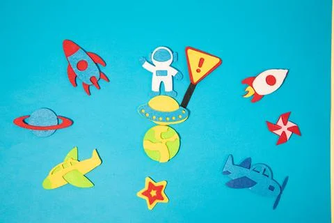 The launch into space. Flying rocket through the clouds. Start up of the space Stock Photos