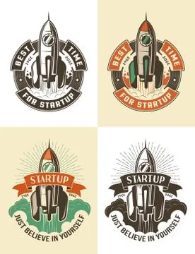 	Launch space rocket color retro emblem template Stock-Illustration