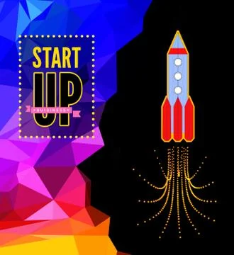 Launch of a space rocket in the drawing style. Illustrazione stock