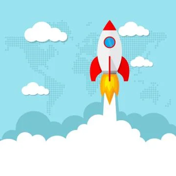 Launch space rocket or start-up business. Vector illustration. Stock Illustration