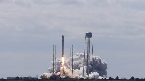 Launch of Space Station re-supply mission from Wallops Island HD Stock Footage 94631015