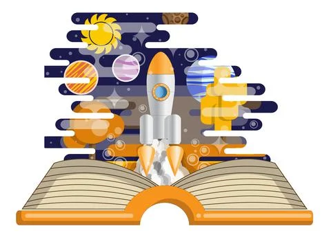 Launch the spacecraft on the open book. イラスト素材