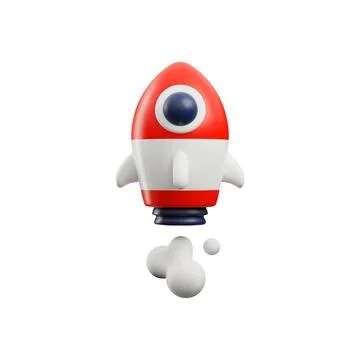 Launch of spaceship or space rocket, cute 3d vector illustration isolated on Stock Illustration