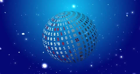 On launch sphere with multicolored digits rotating, camera zooming out showing Stock Footage 318937004