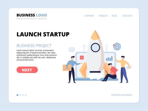 Launch startup website landing page vector template Stock Illustration