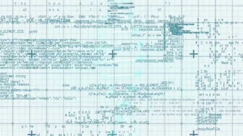 On launch teal grid with code shifting scrolling and dissolving illustrating Stock Footage 310973815