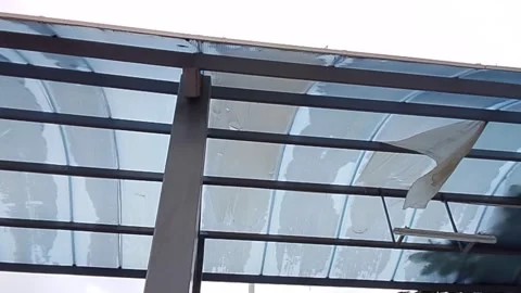 Launch terminal passenger shed architectural view with modern steel structure Stock Footage 343932234