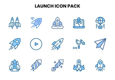 Launch Two Colour Bundle Icons Pack Stock Illustration
