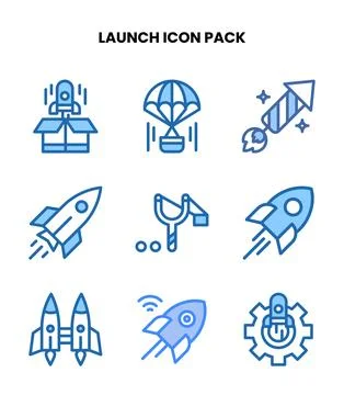 Launch Two Colour Set Icons Pack Stock Illustration