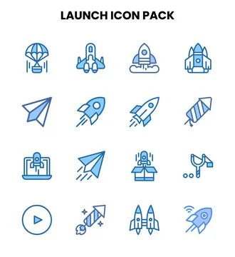 Launch Two Colour Set Icons Pack Stock Illustration