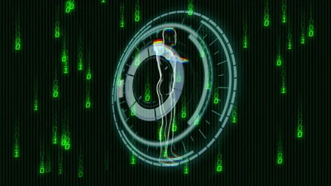 On launch UI starting scan rotating HUD rings sweeping RGB line glitching form Stock Footage 310434282