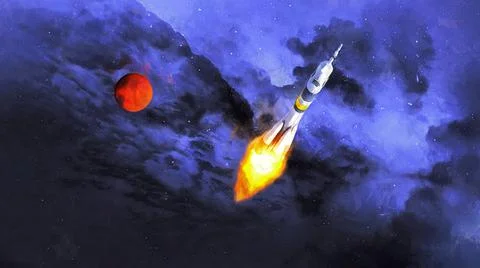 Launch vehicle in open space. Beautiful starry sky Stock Illustration