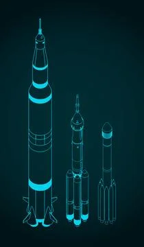 Launch vehicles isometric blueprint Stock Illustration