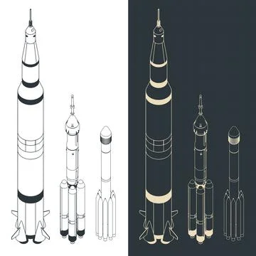 Launch vehicles isometric blueprints Stock Illustration
