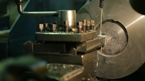 Launched horizontal milling machine with coolant, grinds detail Stock Footage 65957806