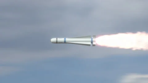 Launched Missile flying in the clouds. Stock Footage 144152453