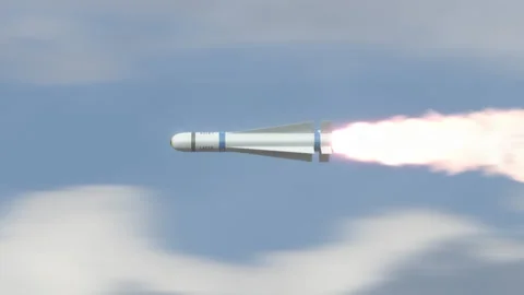 Launched Missile flying in the clouds. Stock Footage 144218159