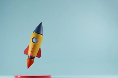 Launched rocket with copy space for text on blue background. Startup business Stock Illustration