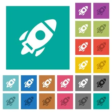 Launched rocket solid square flat multi colored icons Stock Illustration